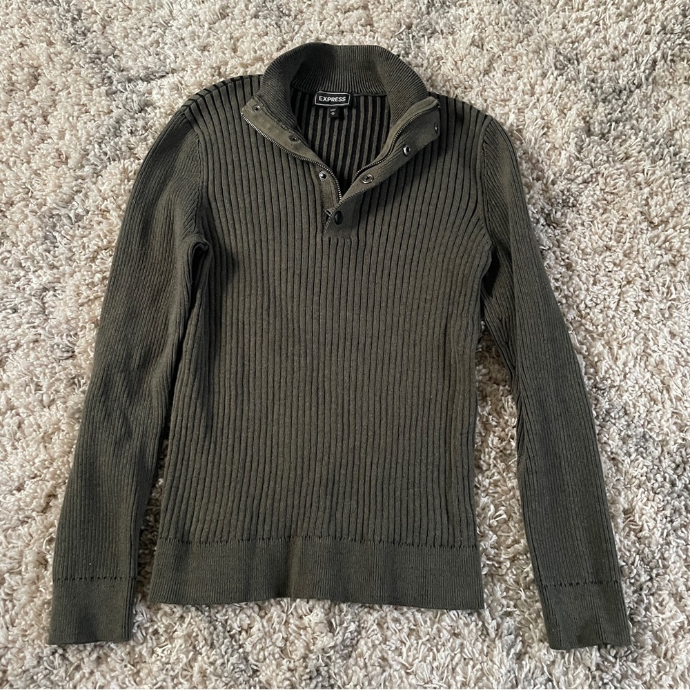 Express Men's Dark Green Ribbed‎ Turtleneck Sweater